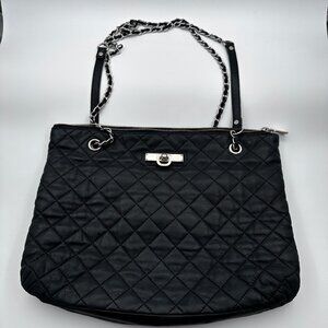 DKNY Bag Leather Quilted Black with Gold Hardware and Gold Chain Shoulder Straps